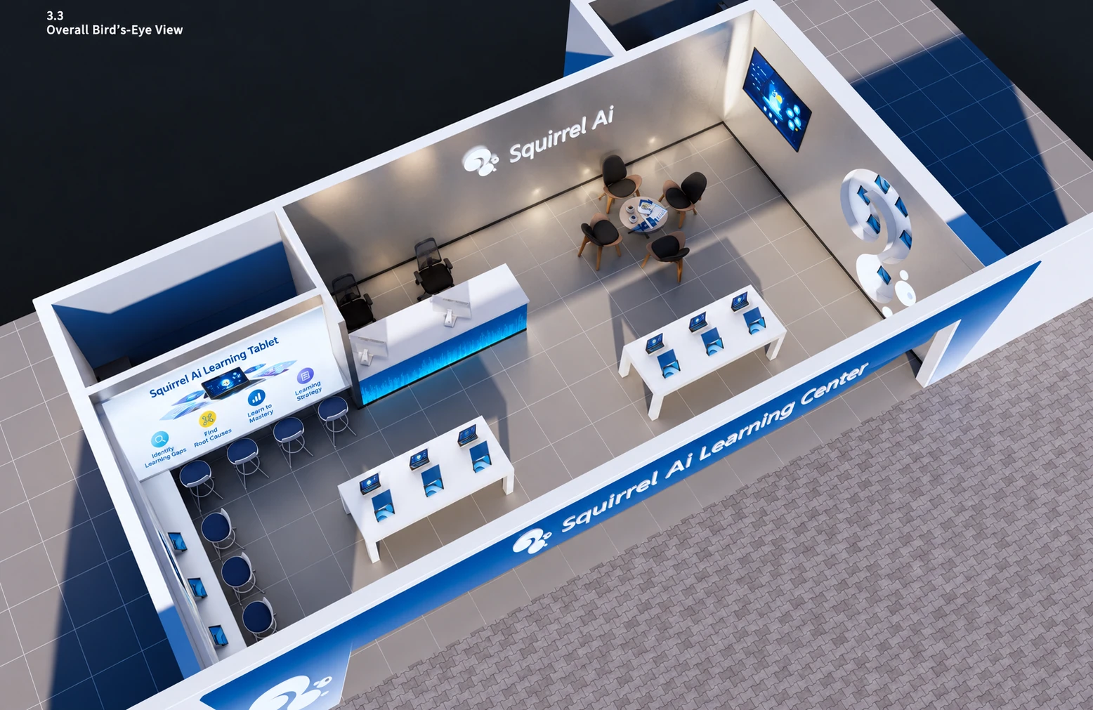 Squirrel Ai learning center layout with dedicated learning and reception areas.